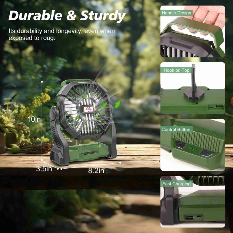 MD-X29 10-Inch Battery Operated Outdoor Fan with Hanging Hook